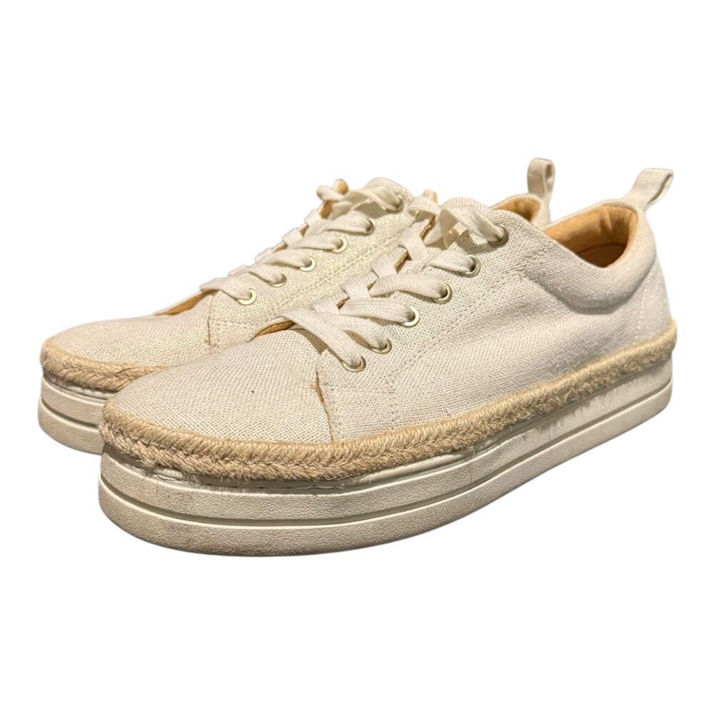Jack Rogers Espadrille Platform Sneakers Womens Size 9 M Cream Canvas Lace Up